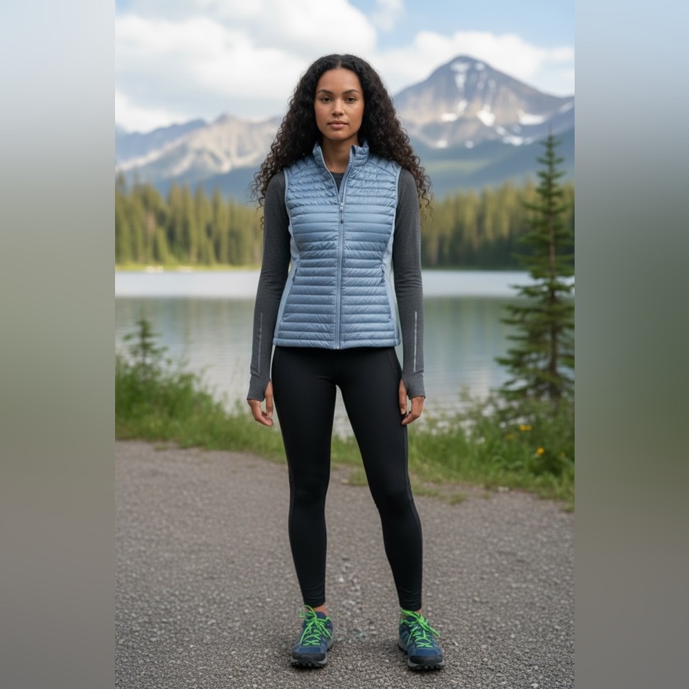 Eddie Bauer MicroTherm 2.0 Down Vest Women's L Blue Full Zip Running Athletic